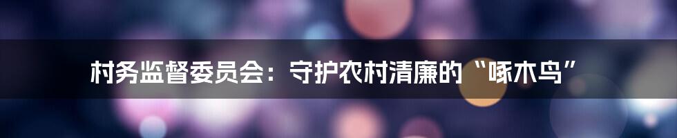 村务监督委员会：守护农村清廉的“啄木鸟”