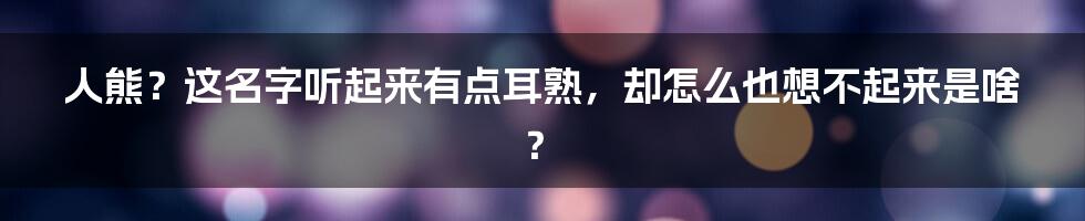 人熊？这名字听起来有点耳熟，却怎么也想不起来是啥？