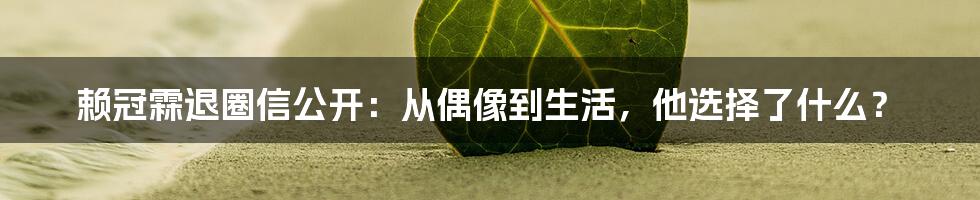 赖冠霖退圈信公开：从偶像到生活，他选择了什么？