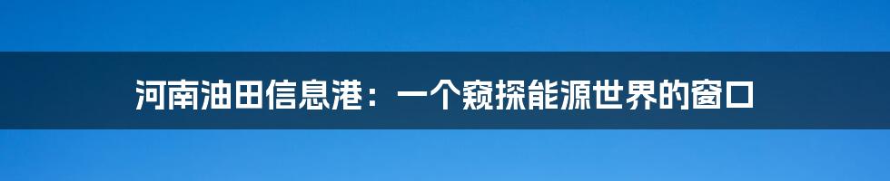 河南油田信息港：一个窥探能源世界的窗口