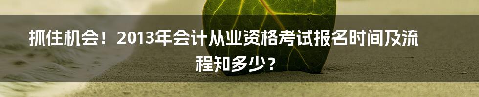 抓住机会！2013年会计从业资格考试报名时间及流程知多少？