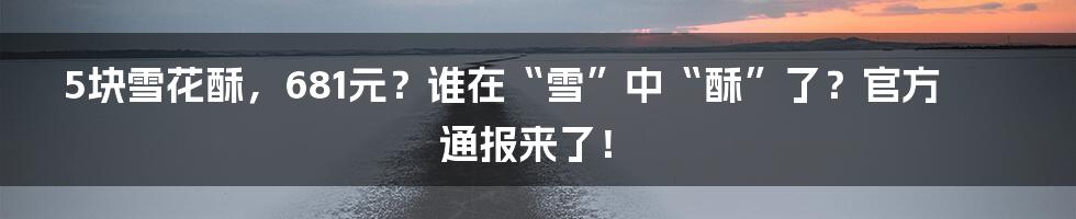 5块雪花酥，681元？谁在“雪”中“酥”了？官方通报来了！