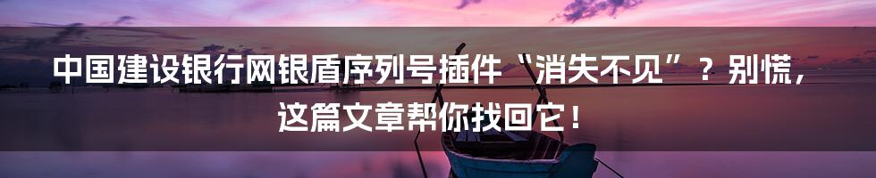 中国建设银行网银盾序列号插件“消失不见”？别慌，这篇文章帮你找回它！