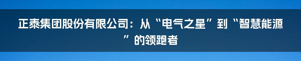 正泰集团股份有限公司：从“电气之星”到“智慧能源”的领跑者