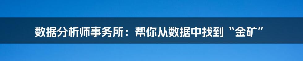 数据分析师事务所：帮你从数据中找到“金矿”