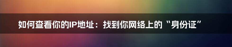 如何查看你的IP地址：找到你网络上的“身份证”