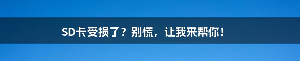 SD卡受损了？别慌，让我来帮你！