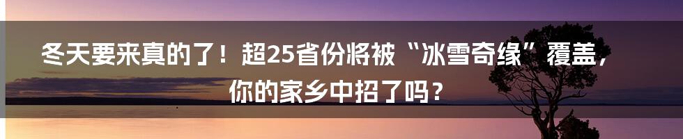 冬天要来真的了！超25省份将被“冰雪奇缘”覆盖，你的家乡中招了吗？