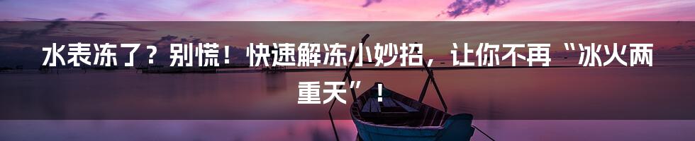 水表冻了？别慌！快速解冻小妙招，让你不再“冰火两重天”！