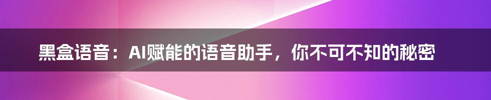 黑盒语音：AI赋能的语音助手，你不可不知的秘密