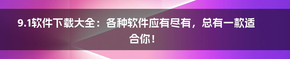 9.1软件下载大全：各种软件应有尽有，总有一款适合你！