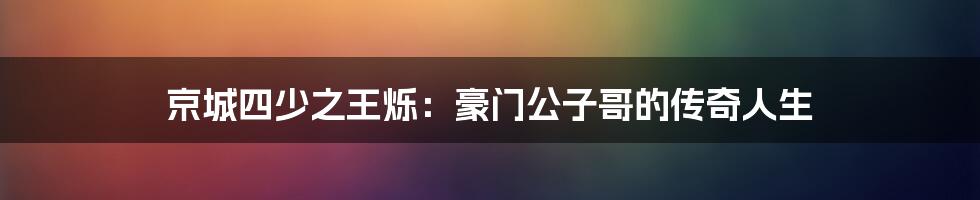 京城四少之王烁：豪门公子哥的传奇人生