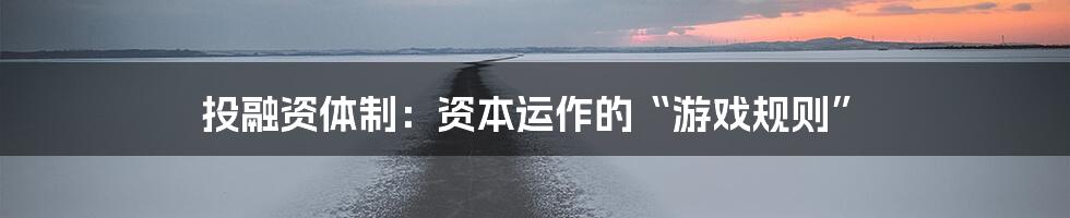 投融资体制：资本运作的“游戏规则”