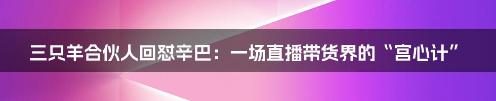 三只羊合伙人回怼辛巴：一场直播带货界的“宫心计”