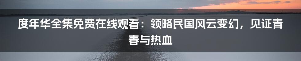 度年华全集免费在线观看：领略民国风云变幻，见证青春与热血