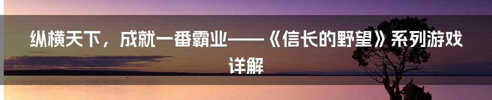 纵横天下，成就一番霸业——《信长的野望》系列游戏详解