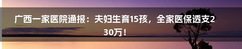 广西一家医院通报：夫妇生育15孩，全家医保透支230万！