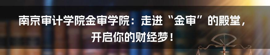 南京审计学院金审学院：走进“金审”的殿堂，开启你的财经梦！