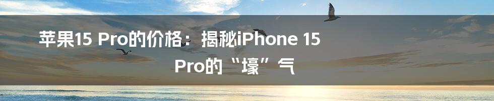 苹果15 Pro的价格：揭秘iPhone 15 Pro的“壕”气