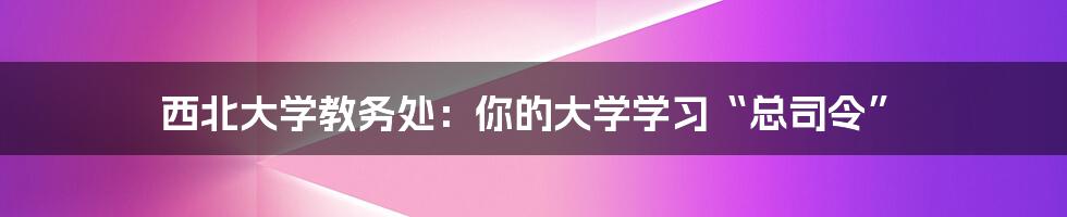 西北大学教务处：你的大学学习“总司令”