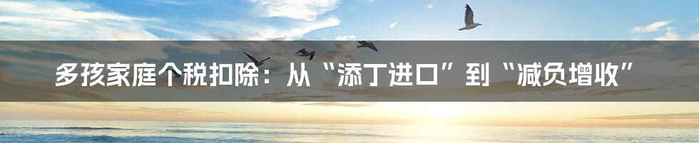 多孩家庭个税扣除：从“添丁进口”到“减负增收”