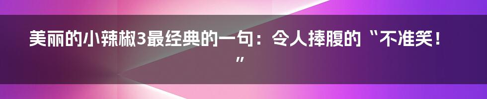 美丽的小辣椒3最经典的一句：令人捧腹的“不准笑！”