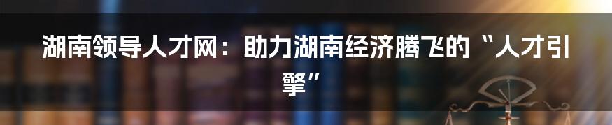 湖南领导人才网：助力湖南经济腾飞的“人才引擎”