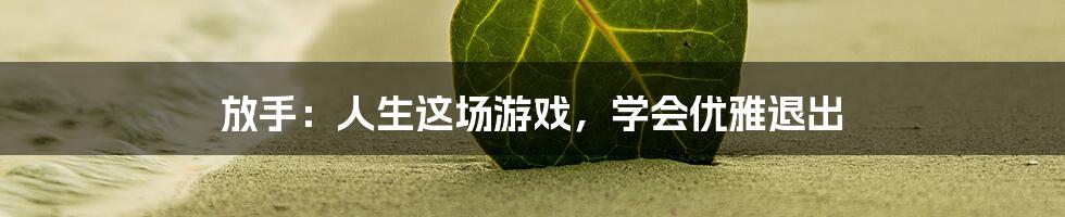 放手：人生这场游戏，学会优雅退出