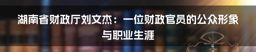 湖南省财政厅刘文杰：一位财政官员的公众形象与职业生涯