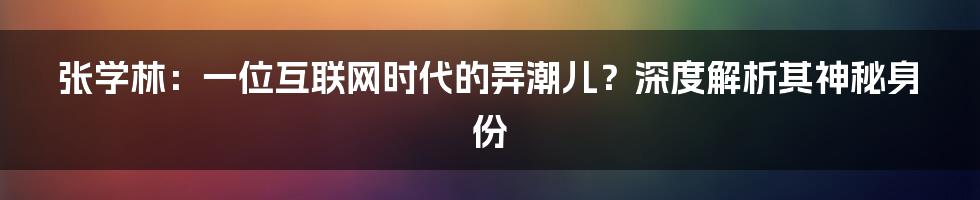 张学林：一位互联网时代的弄潮儿？深度解析其神秘身份