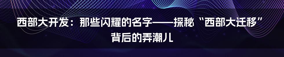 西部大开发：那些闪耀的名字——探秘“西部大迁移”背后的弄潮儿