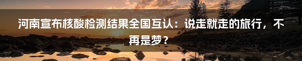 河南宣布核酸检测结果全国互认：说走就走的旅行，不再是梦？